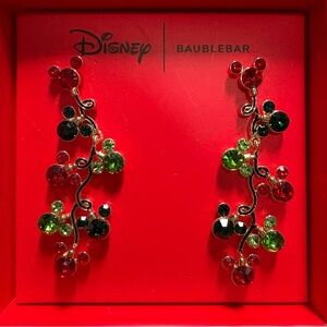 Disney X BaubleBar Mickey Earrings Red Green Crystal Christmas Cluster Holiday